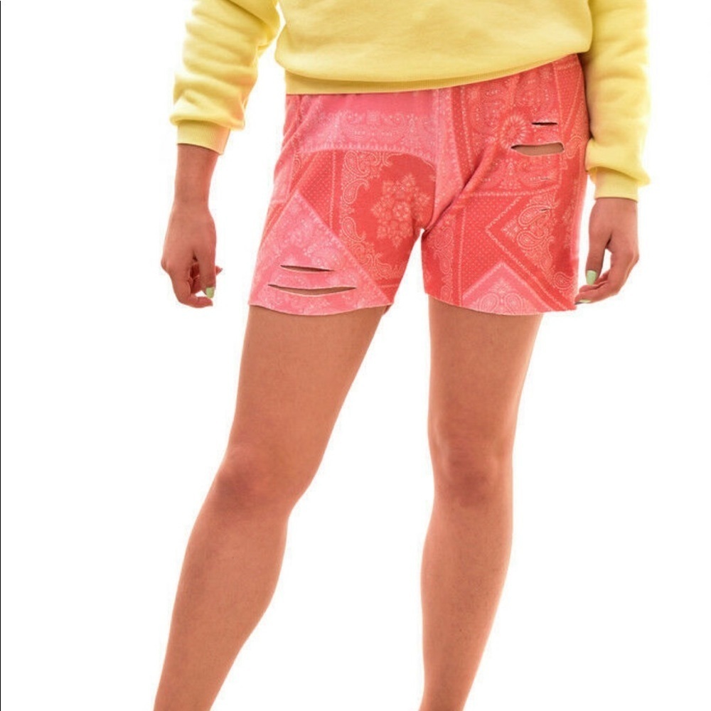 Wildfox Paisley Bandanna Print Distressed Shorts